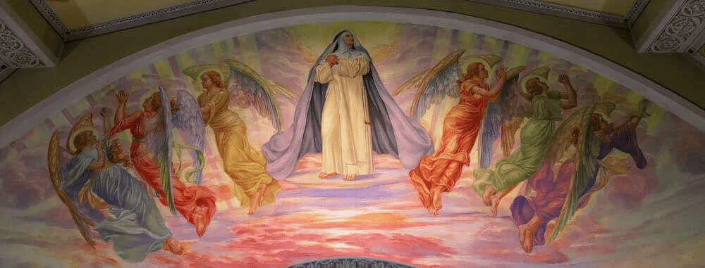 Santa Amelia rodeada de ángeles en gloria